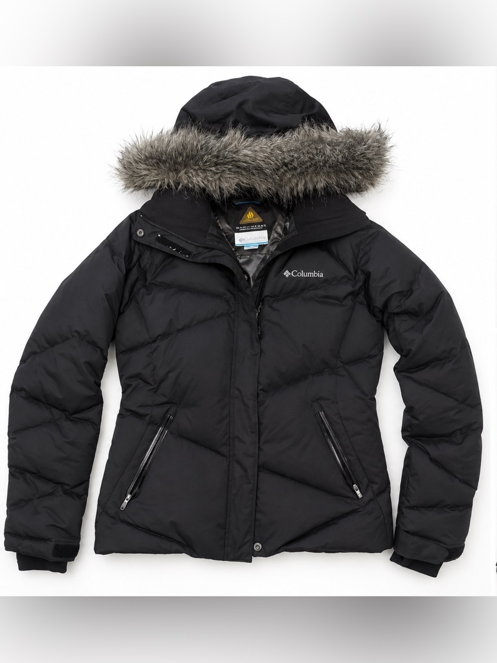 Columbia Women's Black Hooded Faux-Fur Puffer Jacket Medium - style: Lay D Down